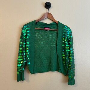 Vintage Y2K 90s Preppy Green Sequin Silk Sweater Cardigan SayWhat?